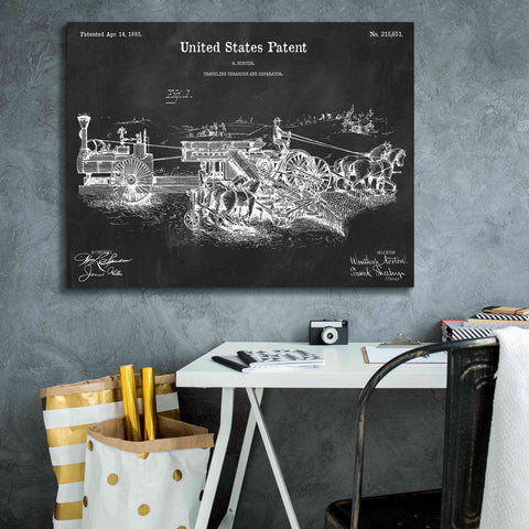 Image of 'Traveling Thrasher Blueprint Patent Chalkboard,' Canvas Wall Art,34 x 26