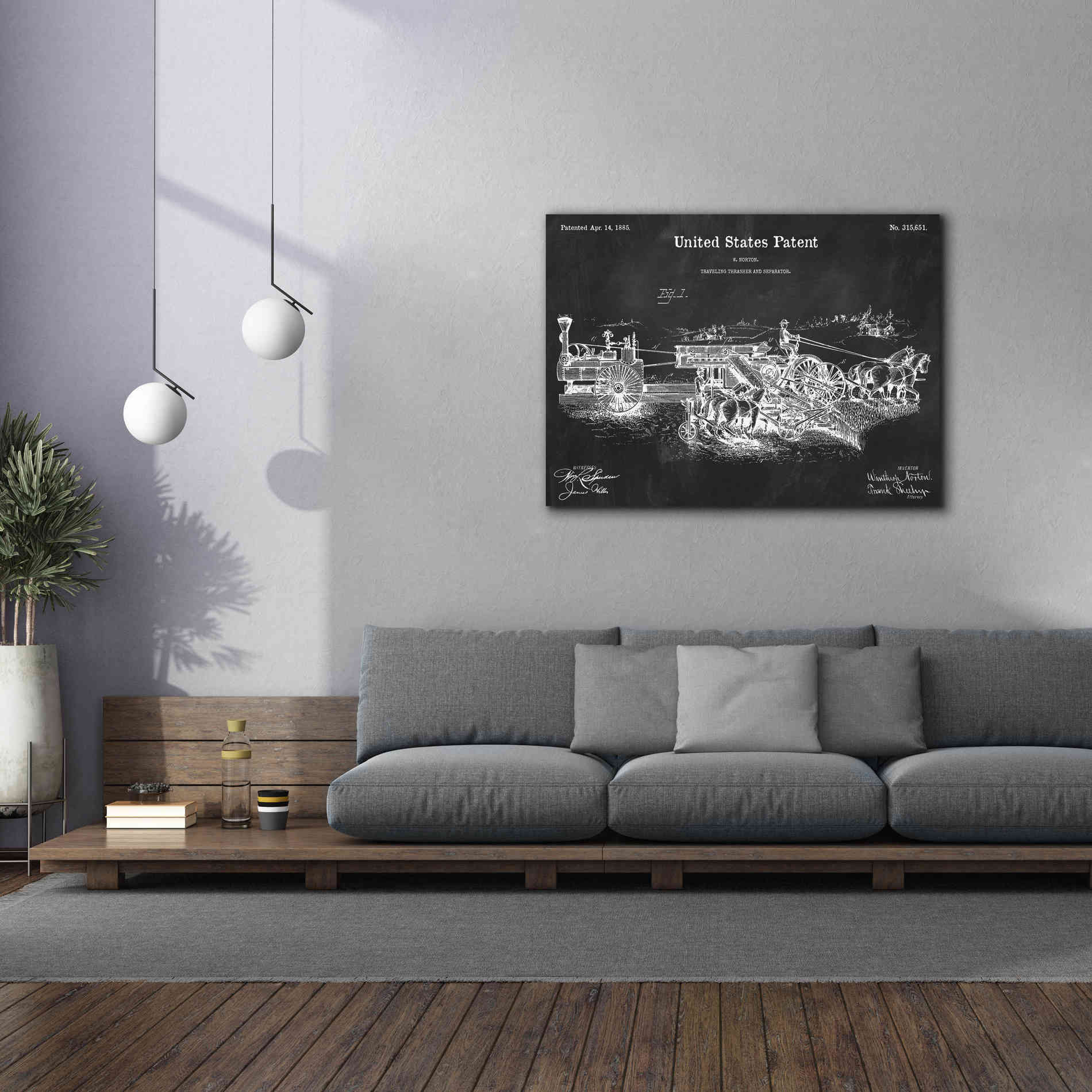 'Traveling Thrasher Blueprint Patent Chalkboard,' Canvas Wall Art,54 x 40