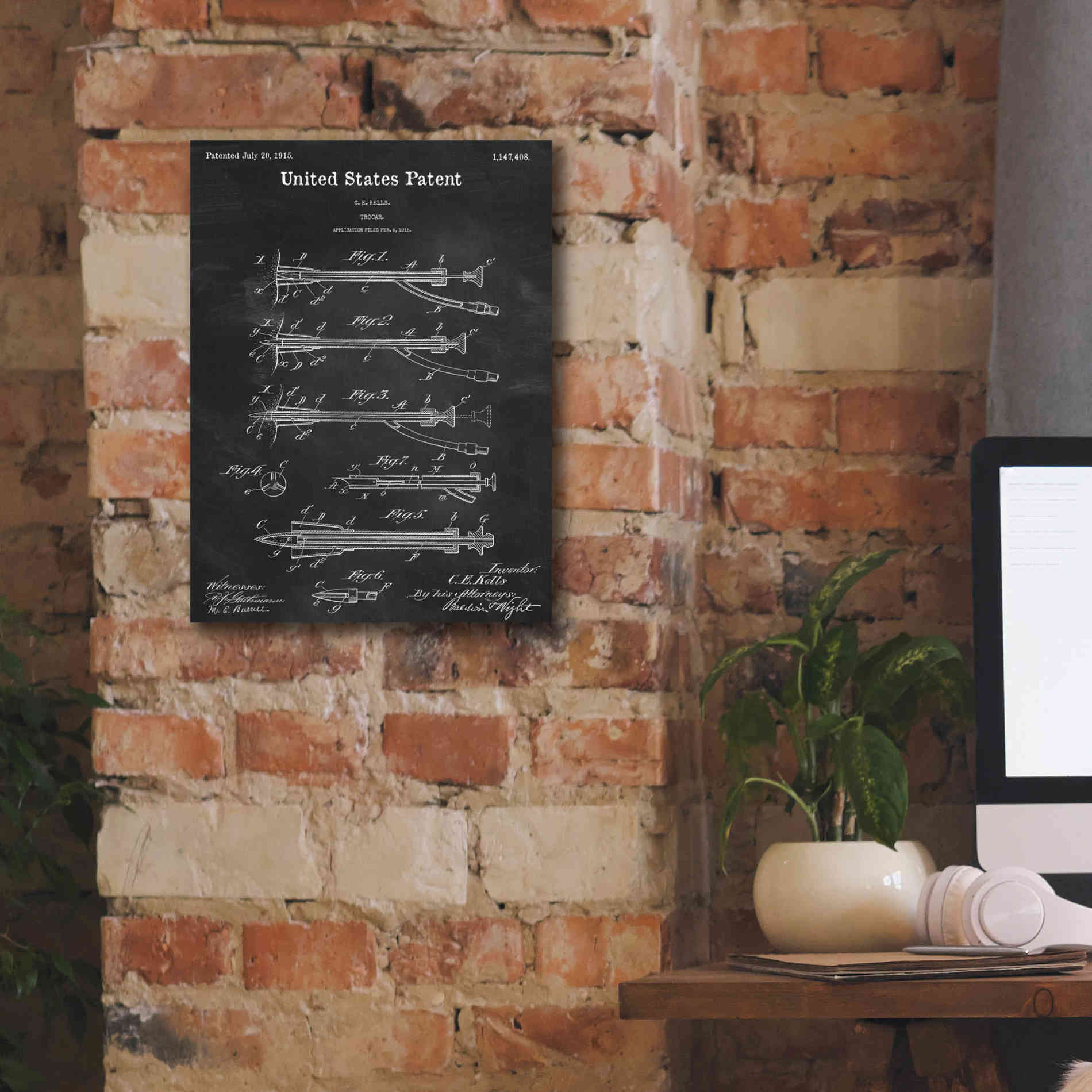 'Trocar Blueprint Patent Chalkboard,' Canvas Wall Art,12 x 16