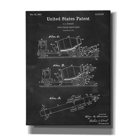 Image of 'Truck Trailer Transit Mixer Blueprint Patent Chalkboard,' Canvas Wall Art,12x16x1.1x0,18x26x1.1x0,26x34x1.74x0,40x54x1.74x0