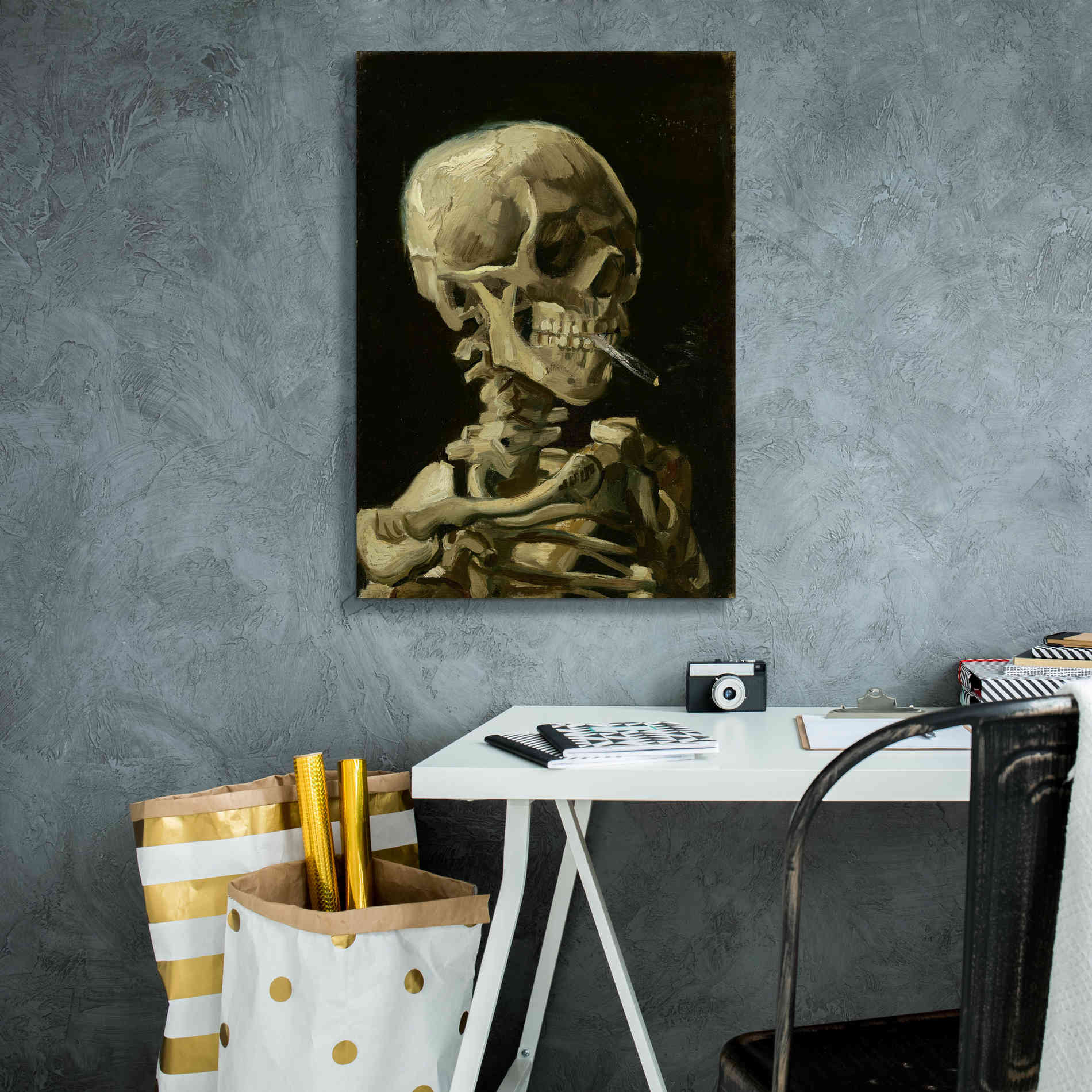 'Head of a Skeleton with a Burning Cigarette' by Vincent van Gogh, Canvas Wall Art,18 x 26