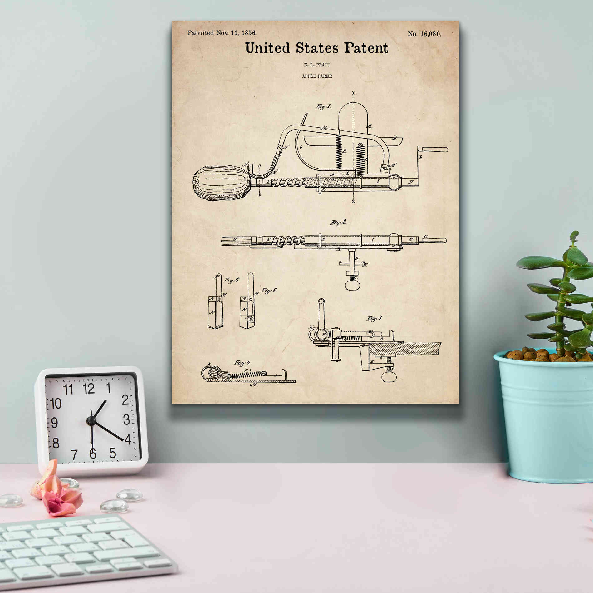 'Apple Parer Blueprint Patent Parchment,' Canvas Wall Art,12 x 16