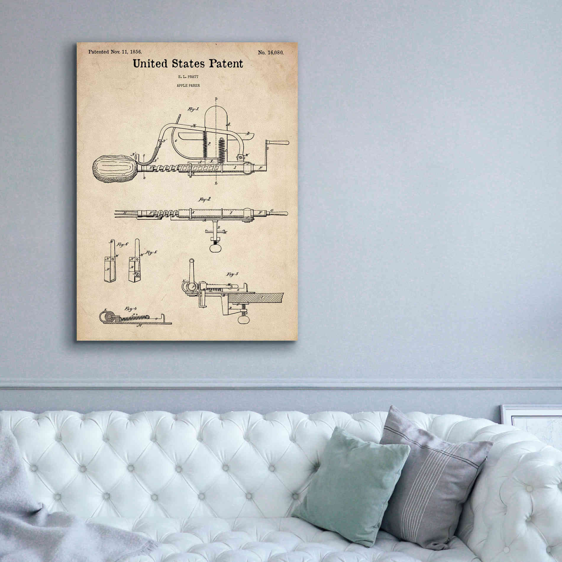 'Apple Parer Blueprint Patent Parchment,' Canvas Wall Art,40 x 54