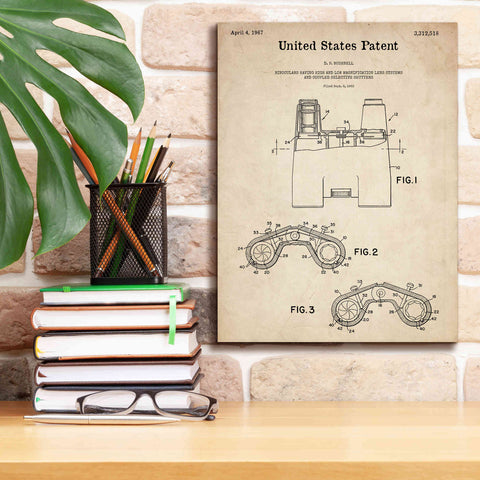 Image of 'Binoculars Blueprint Patent Parchment,' Canvas Wall Art,12 x 16