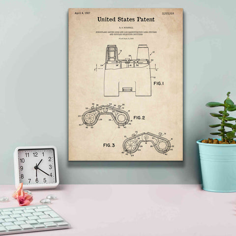 Image of 'Binoculars Blueprint Patent Parchment,' Canvas Wall Art,12 x 16