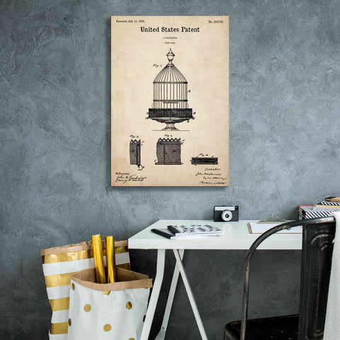 Image of 'Bird Cage Blueprint Patent Parchment,' Canvas Wall Art,18 x 26
