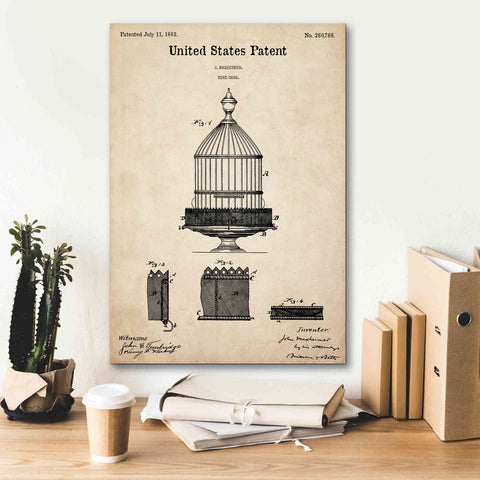 Image of 'Bird Cage Blueprint Patent Parchment,' Canvas Wall Art,18 x 26
