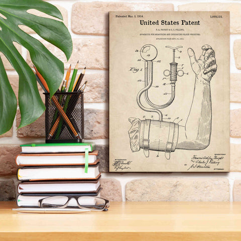 Image of 'Blood Pressure Pump Blueprint Patent Parchment,' Canvas Wall Art,12 x 16