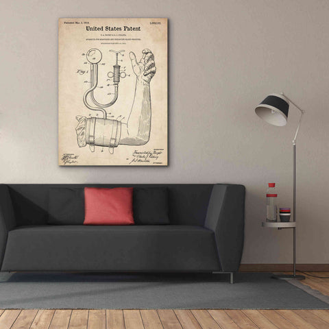 Image of 'Blood Pressure Pump Blueprint Patent Parchment,' Canvas Wall Art,40 x 54