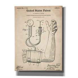'Blood Pressure Pump Blueprint Patent Parchment,' Canvas Wall Art,12x16x1.1x0,18x26x1.1x0,26x34x1.74x0,40x54x1.74x0