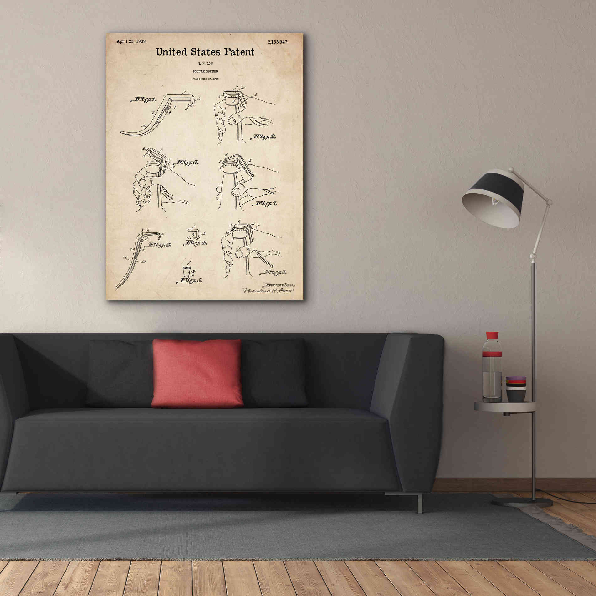 'Bottle Opener Blueprint Patent Parchment,' Canvas Wall Art,40 x 54