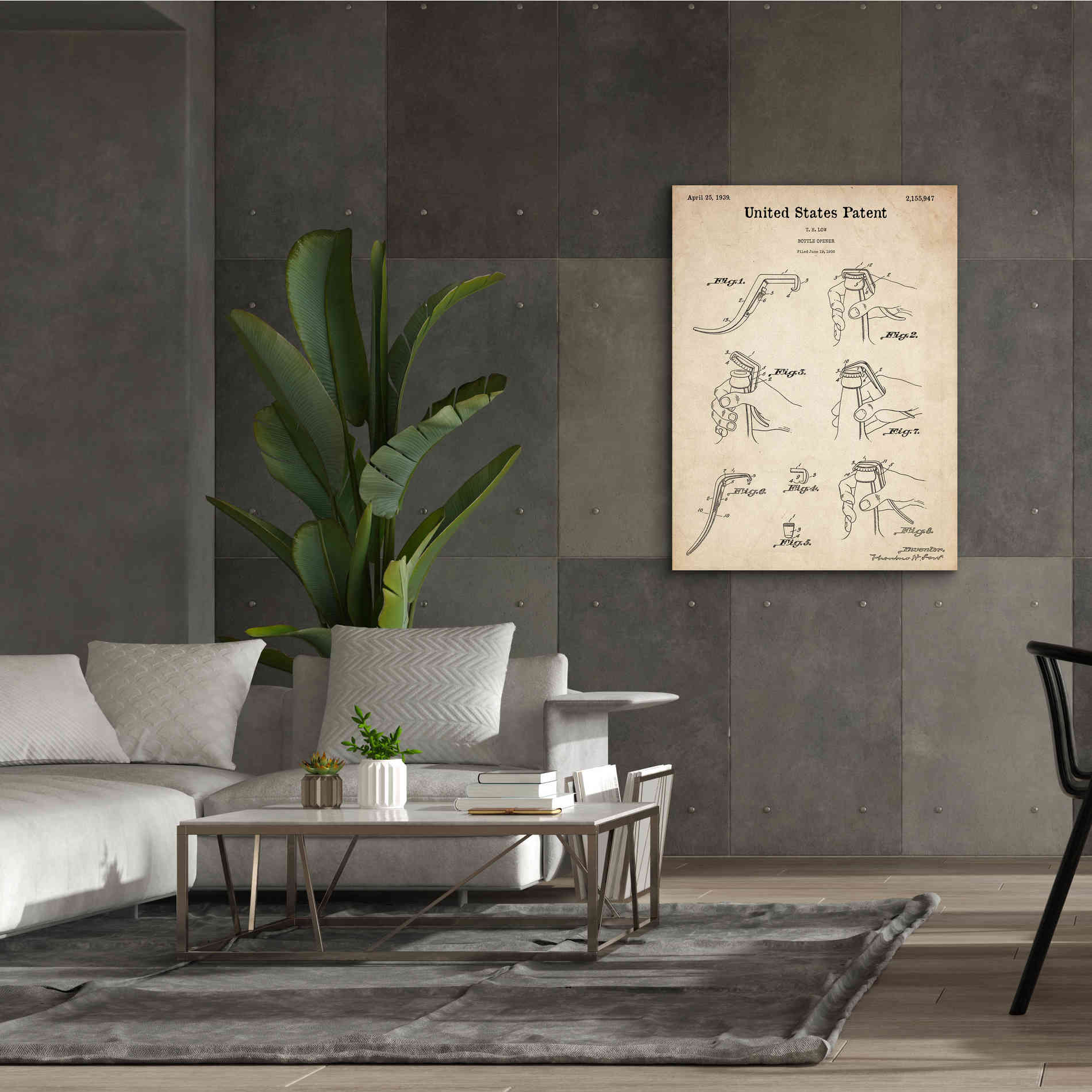 'Bottle Opener Blueprint Patent Parchment,' Canvas Wall Art,40 x 54