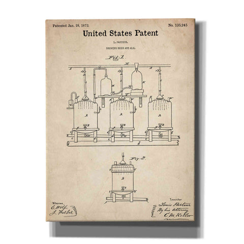 Image of 'Brewing Beer and Ale Blueprint Patent Parchment,' Canvas Wall Art,12x16x1.1x0,18x26x1.1x0,26x34x1.74x0,40x54x1.74x0