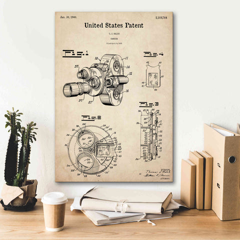 Image of 'Film Camera Blueprint Patent Parchment,' Canvas Wall Art,18 x 26