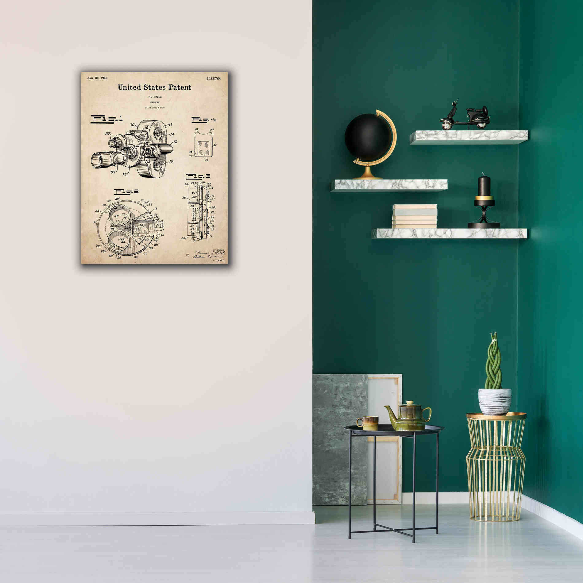 'Film Camera Blueprint Patent Parchment,' Canvas Wall Art,26 x 34