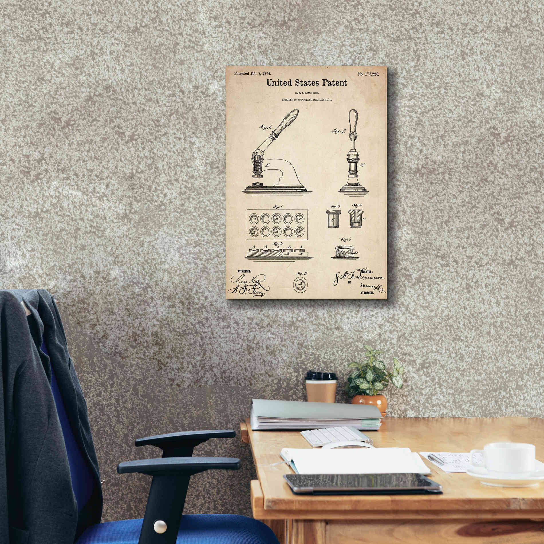 'Capsuling Medicine Blueprint Patent Parchment,' Canvas Wall Art,18 x 26