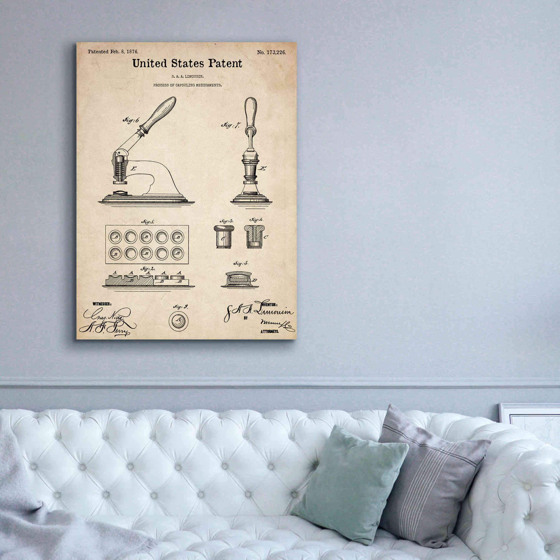 'Capsuling Medicine Blueprint Patent Parchment,' Canvas Wall Art,40 x 54