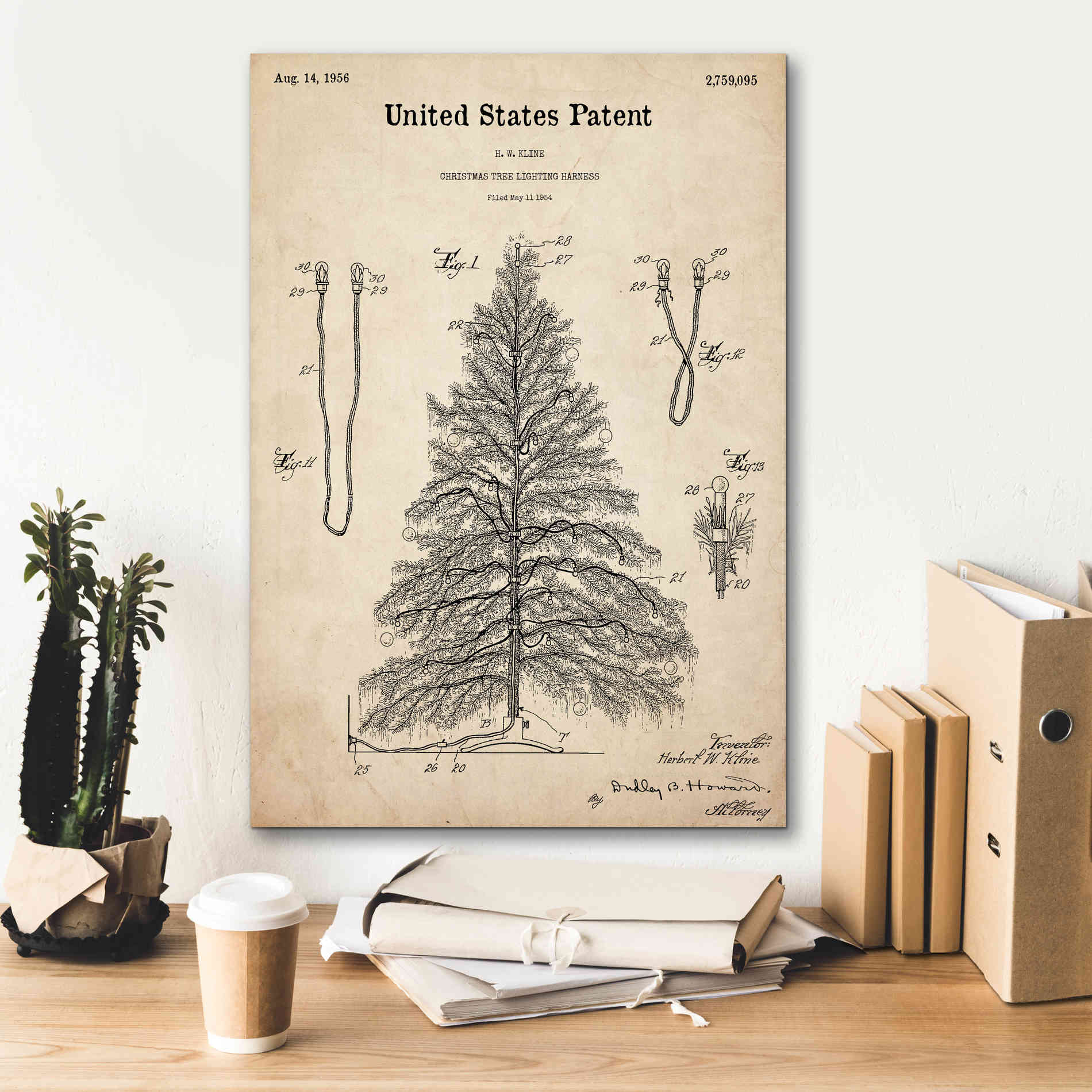 'Artificial Christmas Tree Blueprint Patent Parchment,' Canvas Wall Art,18 x 26