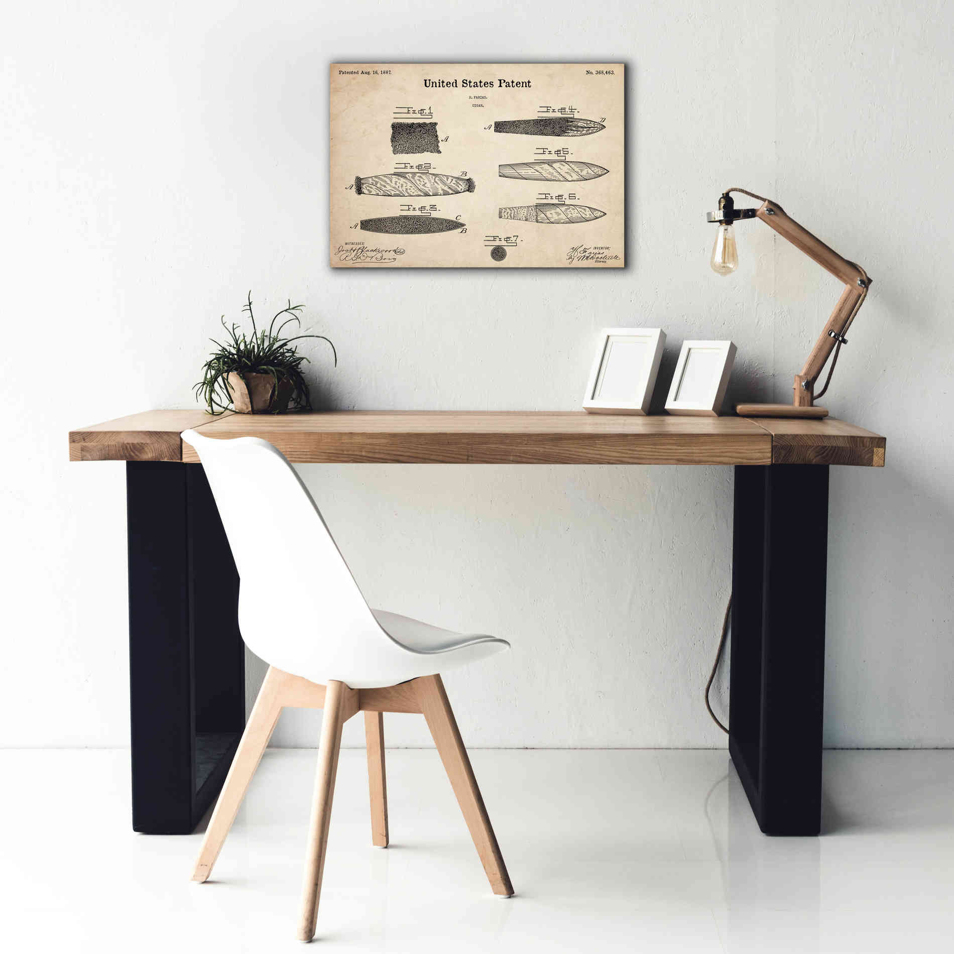 'Cigar Blueprint Patent Parchment,' Canvas Wall Art,26 x 18