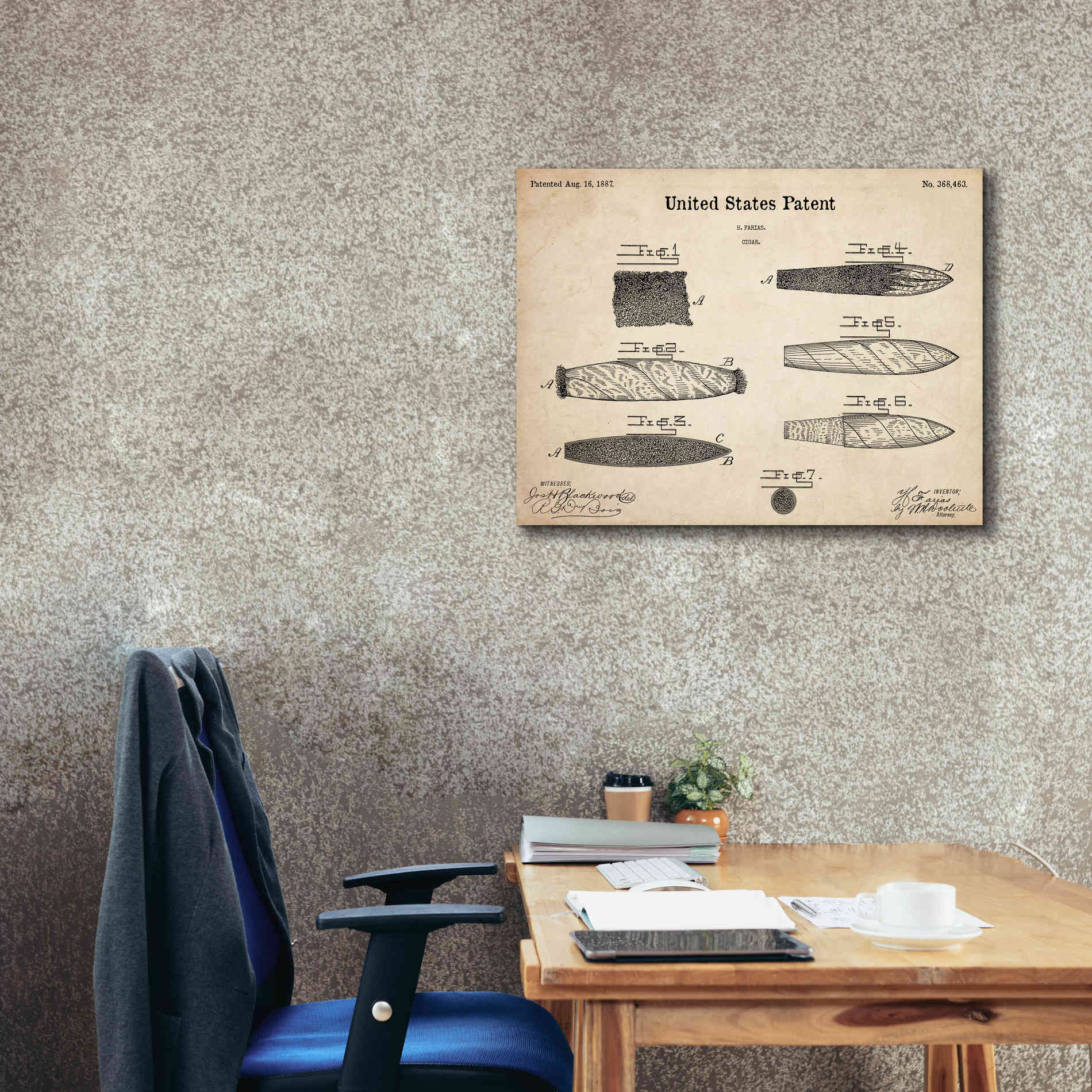 'Cigar Blueprint Patent Parchment,' Canvas Wall Art,34 x 26