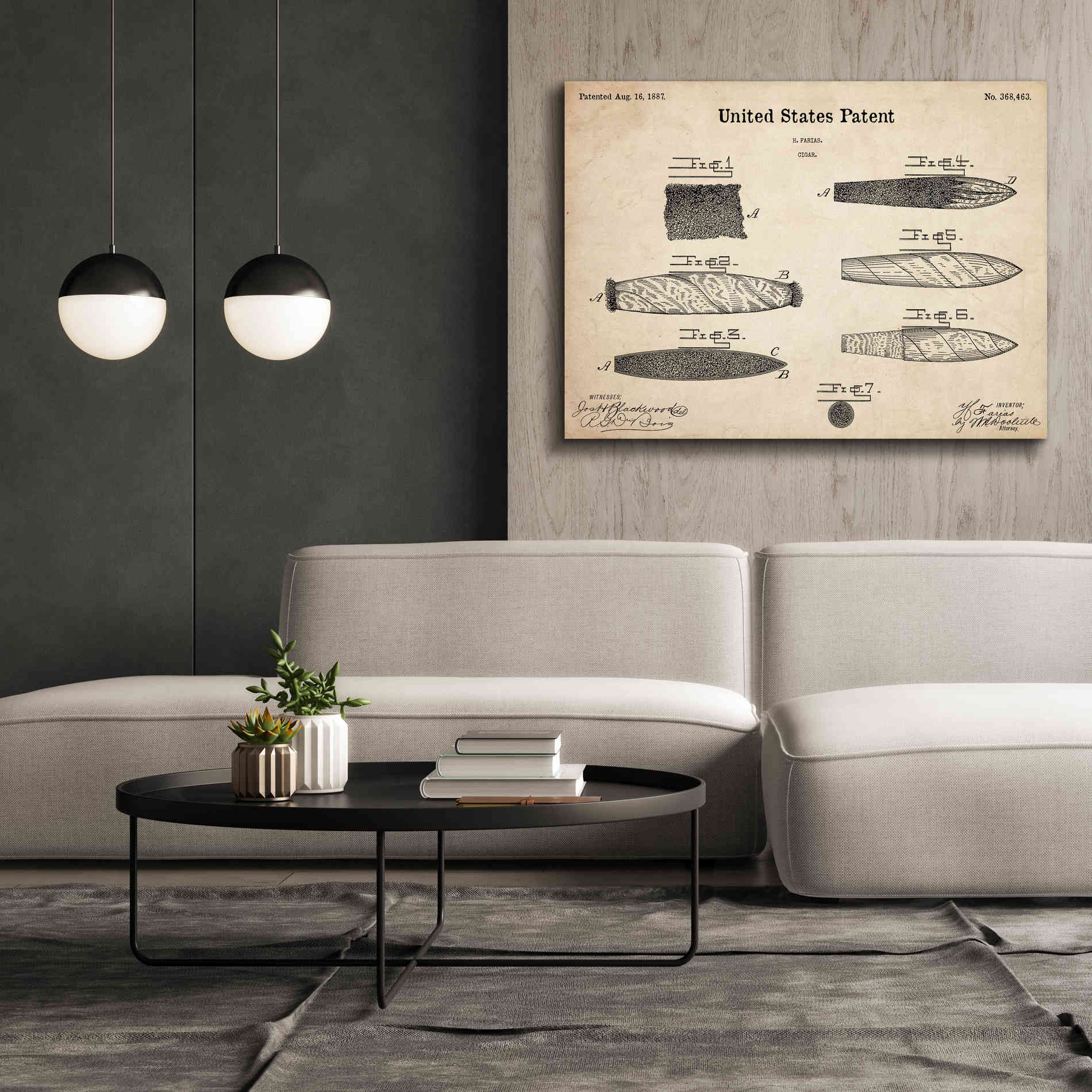 'Cigar Blueprint Patent Parchment,' Canvas Wall Art,54 x 40