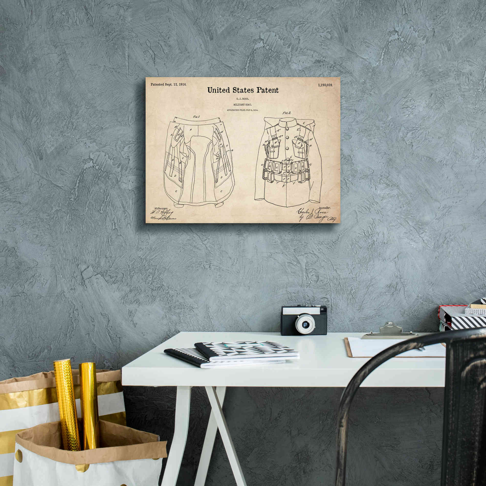 'Military Coat Blueprint Patent Parchment,' Canvas Wall Art,16 x 12