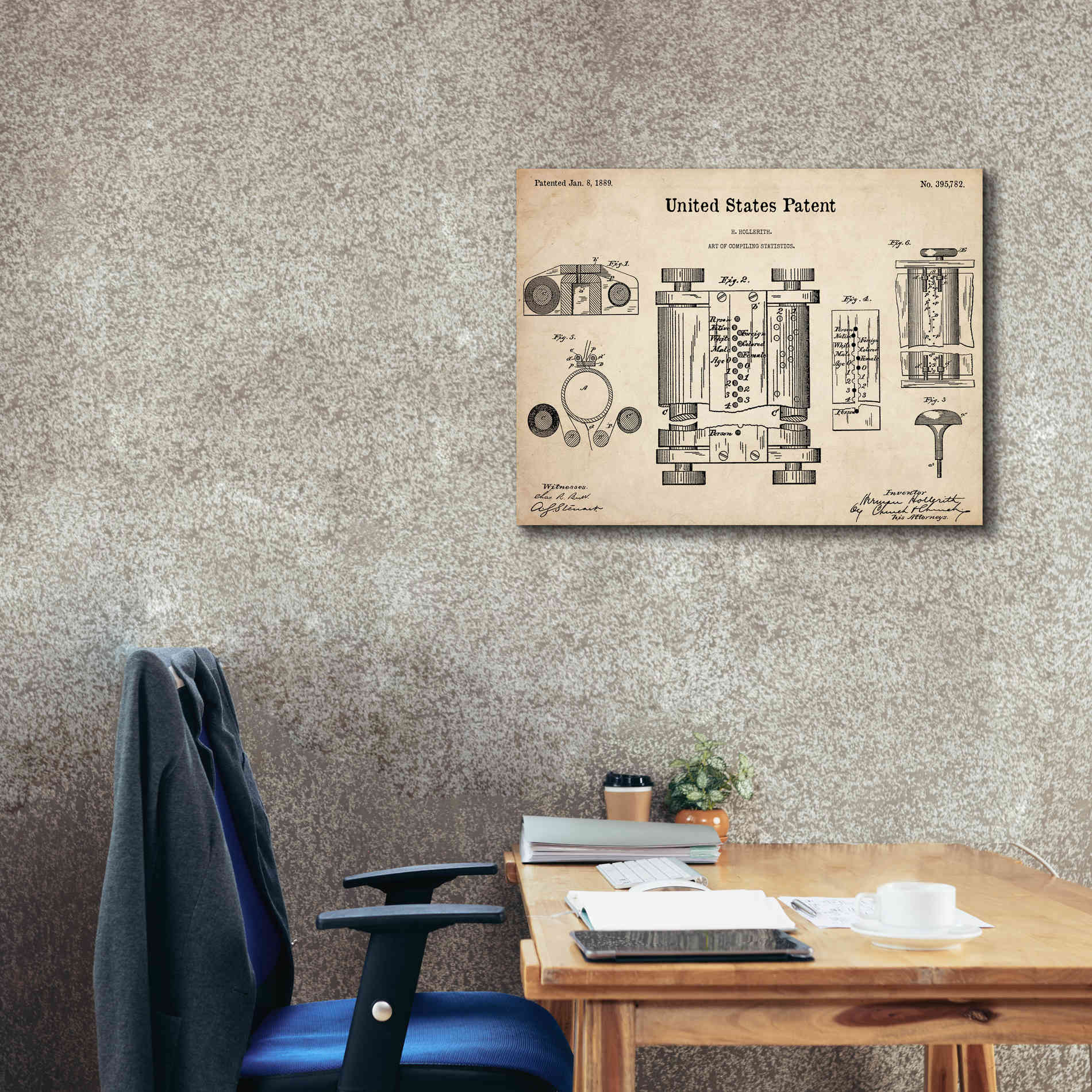 'Tubular Machine Blueprint Patent Parchment,' Canvas Wall Art,34 x 26