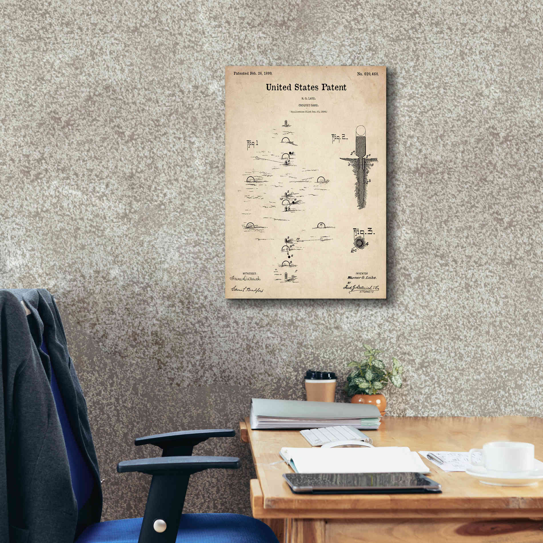 'Croquet Blueprint Patent Parchment,' Canvas Wall Art,18 x 26