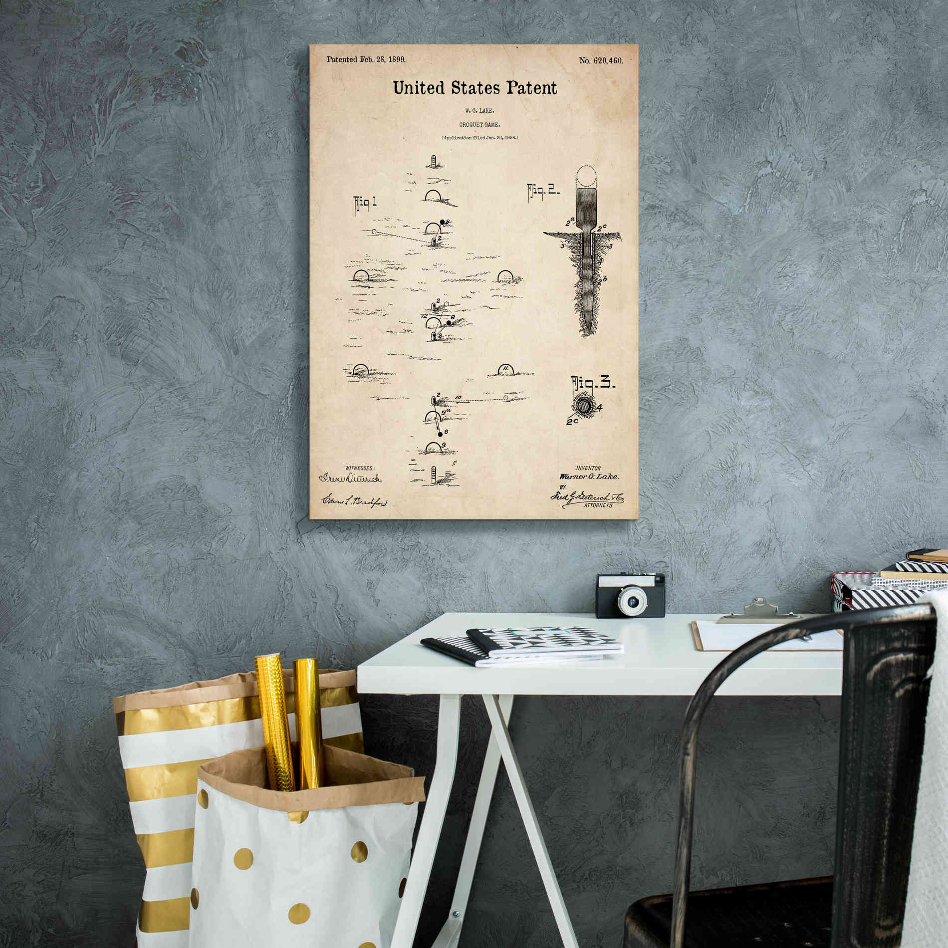 'Croquet Blueprint Patent Parchment,' Canvas Wall Art,18 x 26