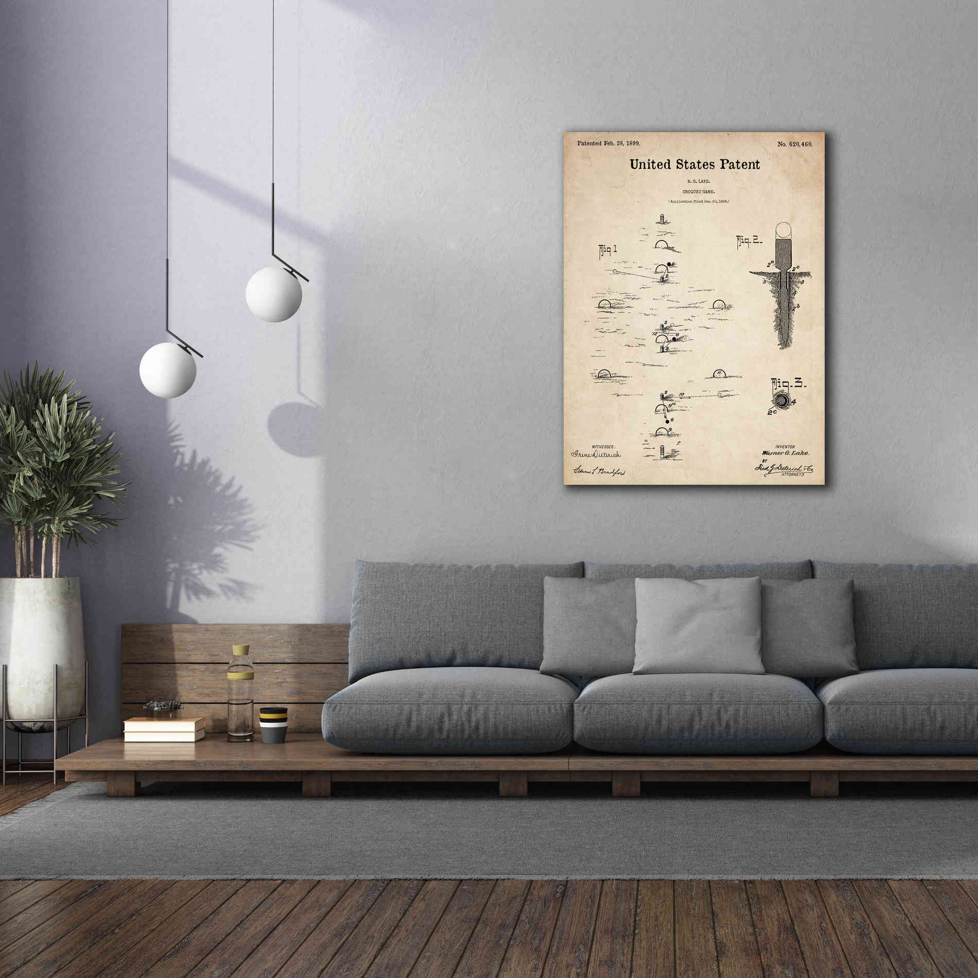 'Croquet Blueprint Patent Parchment,' Canvas Wall Art,40 x 54