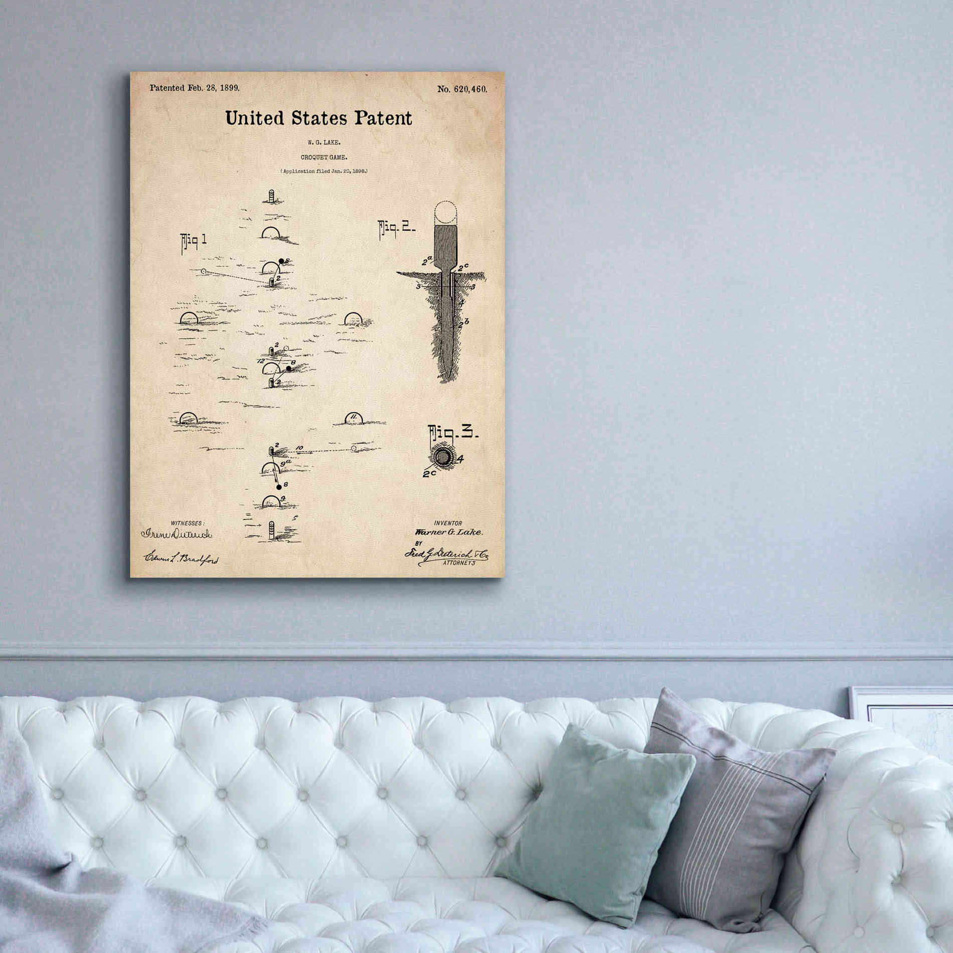 'Croquet Blueprint Patent Parchment,' Canvas Wall Art,40 x 54