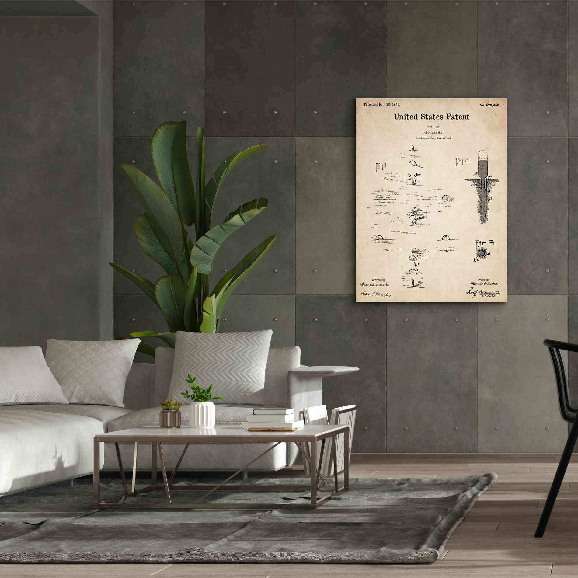 'Croquet Blueprint Patent Parchment,' Canvas Wall Art,40 x 54