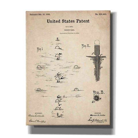 Image of 'Croquet Blueprint Patent Parchment,' Canvas Wall Art,12x16x1.1x0,18x26x1.1x0,26x34x1.74x0,40x54x1.74x0