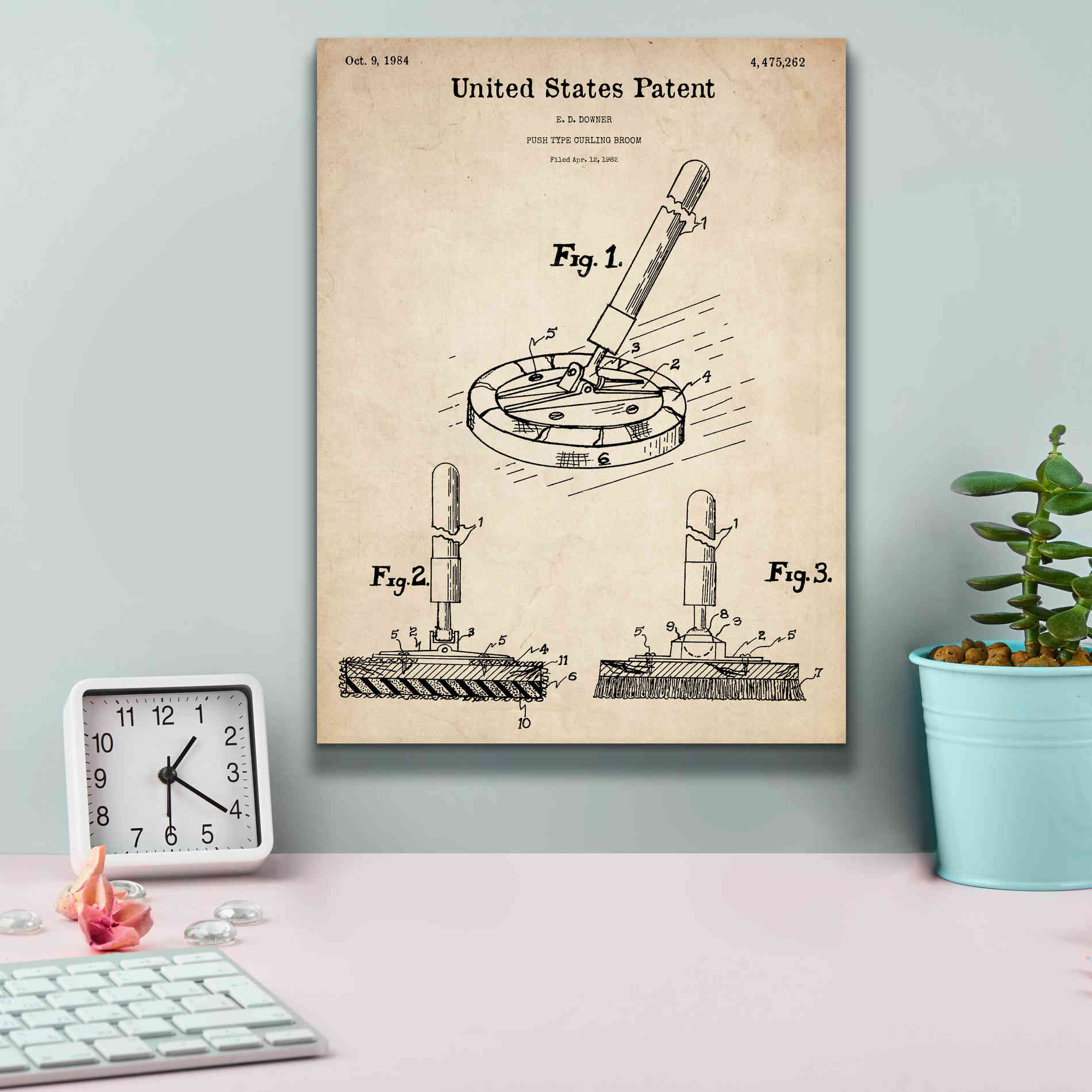 'Curling Broom Blueprint Patent Parchment,' Canvas Wall Art,12 x 16