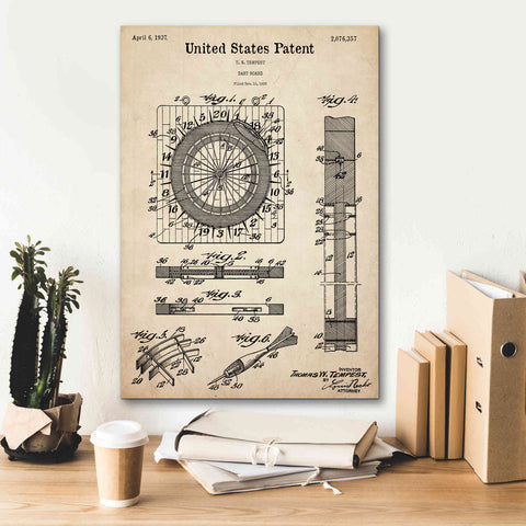 Image of 'Darts Game Blueprint Patent Parchment,' Canvas Wall Art,18 x 26