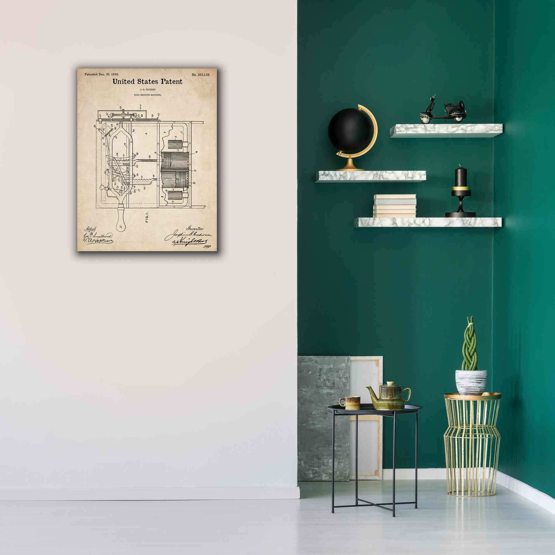 'Dish Washing Machine Blueprint Patent Parchment,' Canvas Wall Art,26 x 34