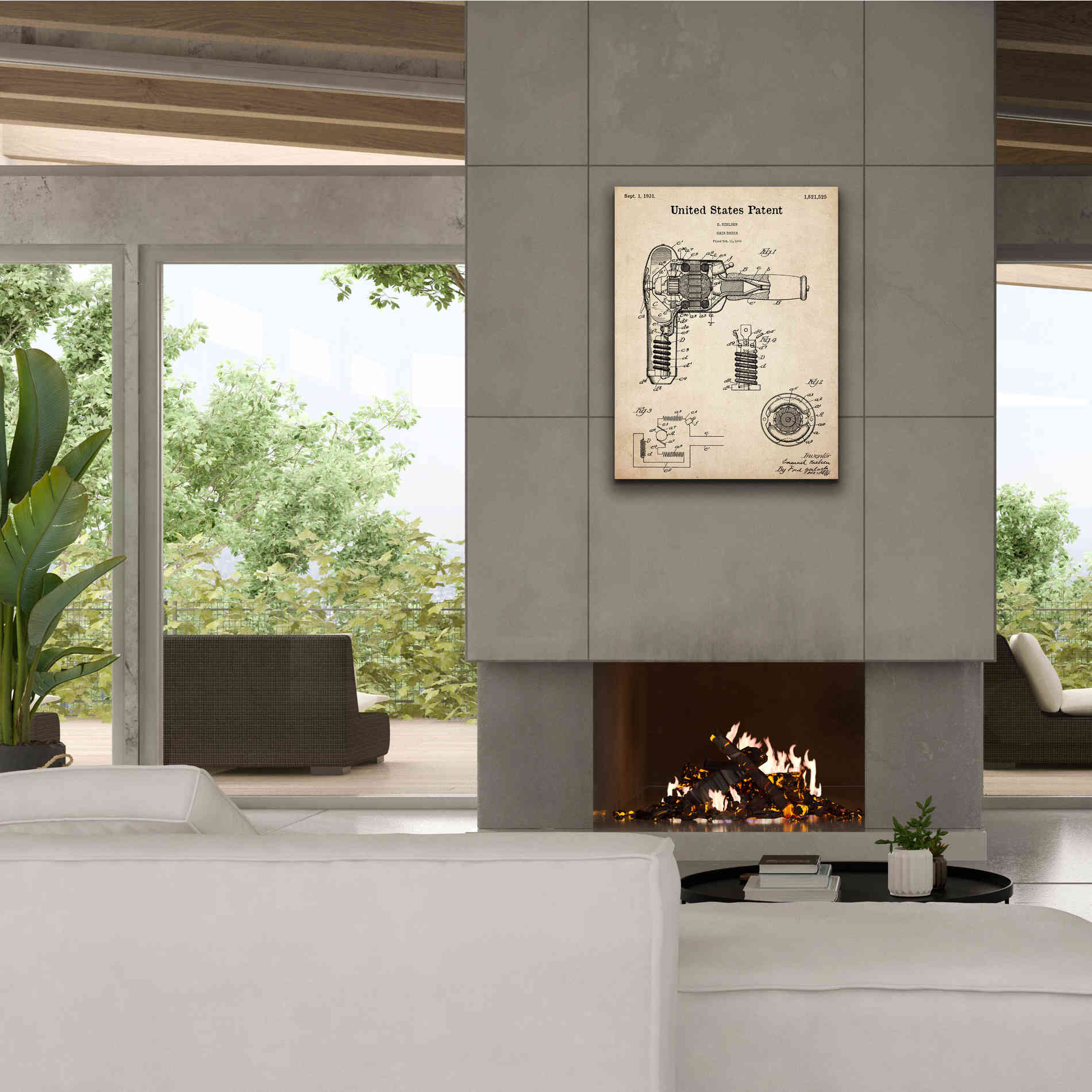 'Hair Dryer Blueprint Patent Parchment,' Canvas Wall Art,26 x 34