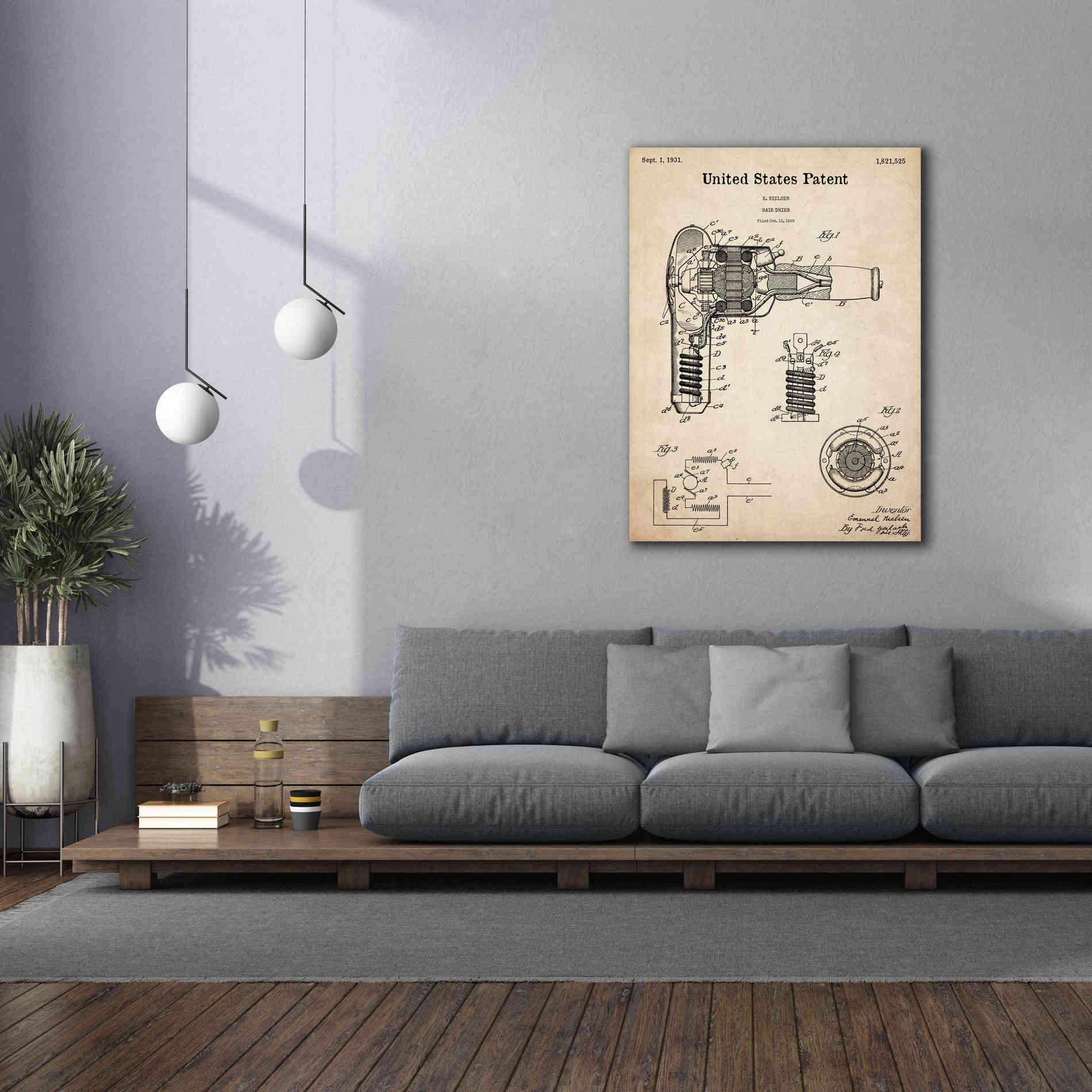 'Hair Dryer Blueprint Patent Parchment,' Canvas Wall Art,40 x 54