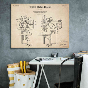'Drill Press Blueprint Patent Parchment,' Canvas Wall Art,34 x 26