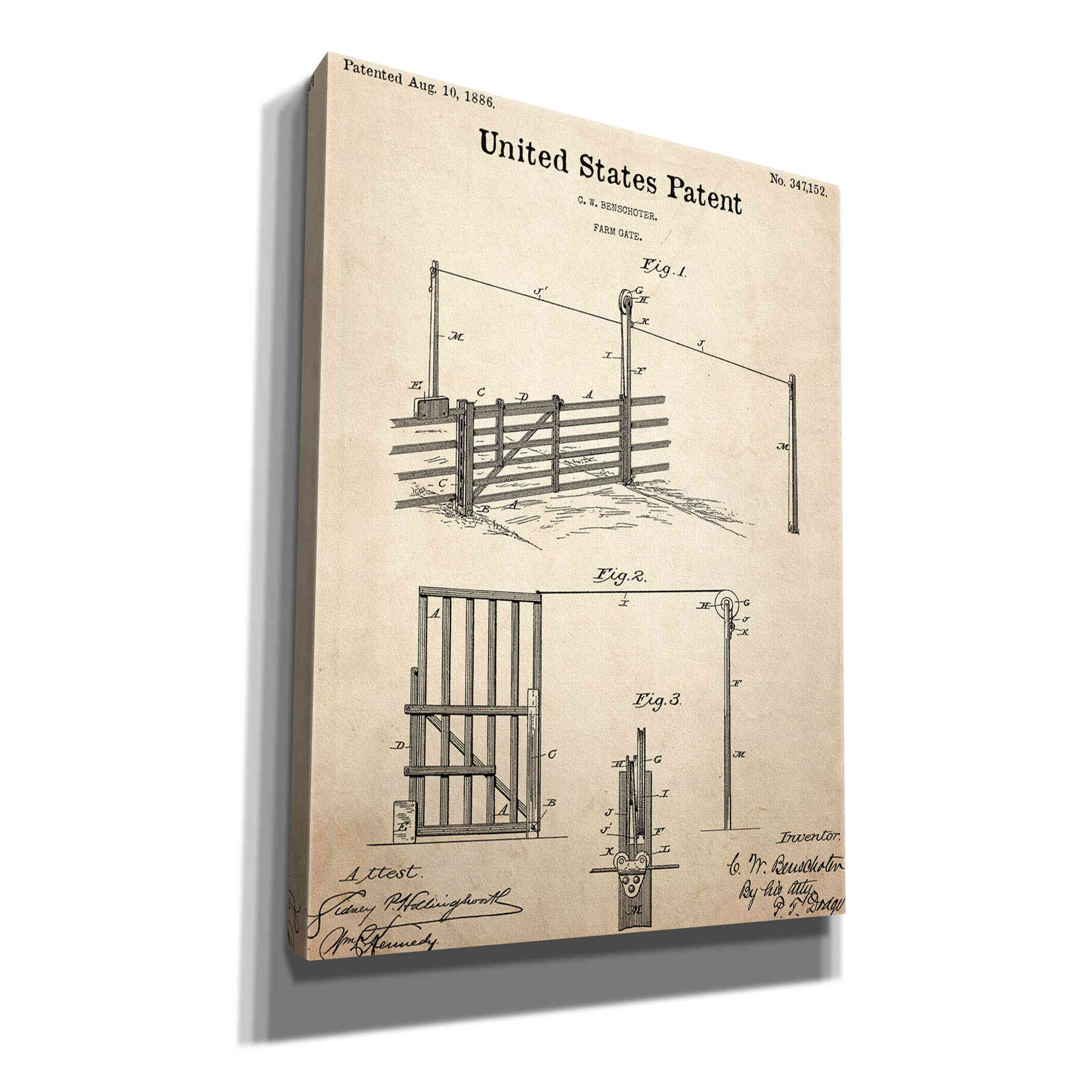 'Farm Gate Blueprint Patent Parchment,' Canvas Wall Art,12x16x1.1x0,18x26x1.1x0,26x34x1.74x0,40x54x1.74x0