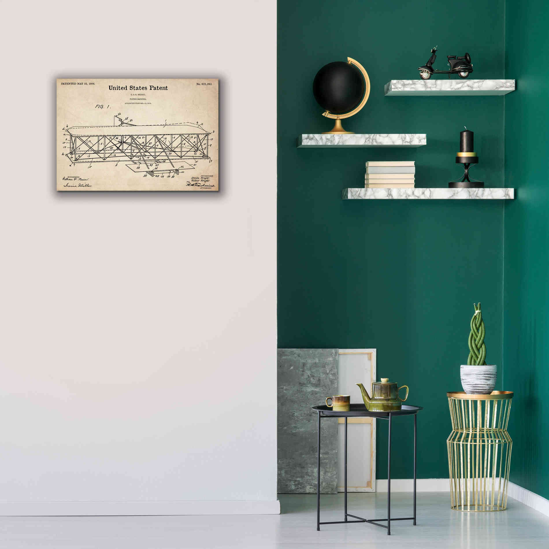 'Wright Bros. Flying Machine Blueprint Patent Parchment,' Canvas Wall Art,26 x 18