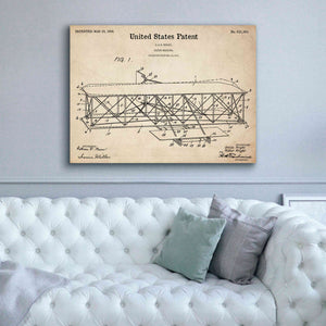 'Wright Bros. Flying Machine Blueprint Patent Parchment,' Canvas Wall Art,54 x 40