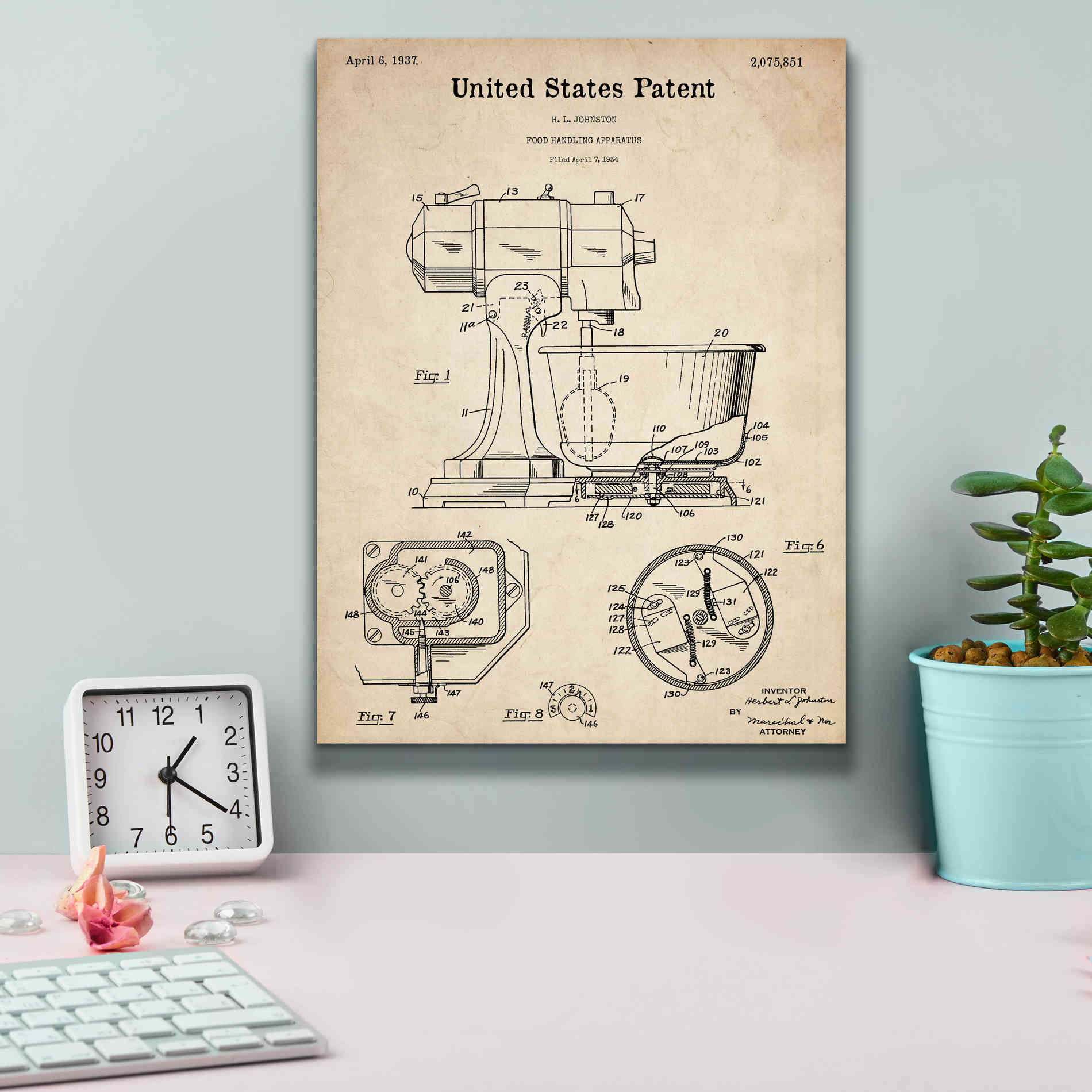 'Kitchen Mixer Blueprint Patent Parchment,' Canvas Wall Art,12 x 16