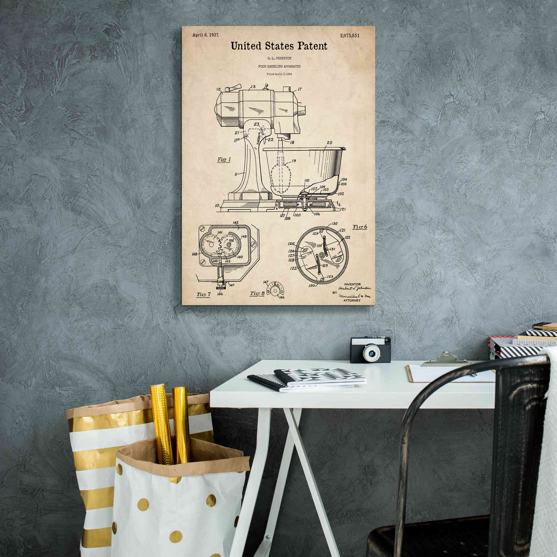 'Kitchen Mixer Blueprint Patent Parchment,' Canvas Wall Art,18 x 26