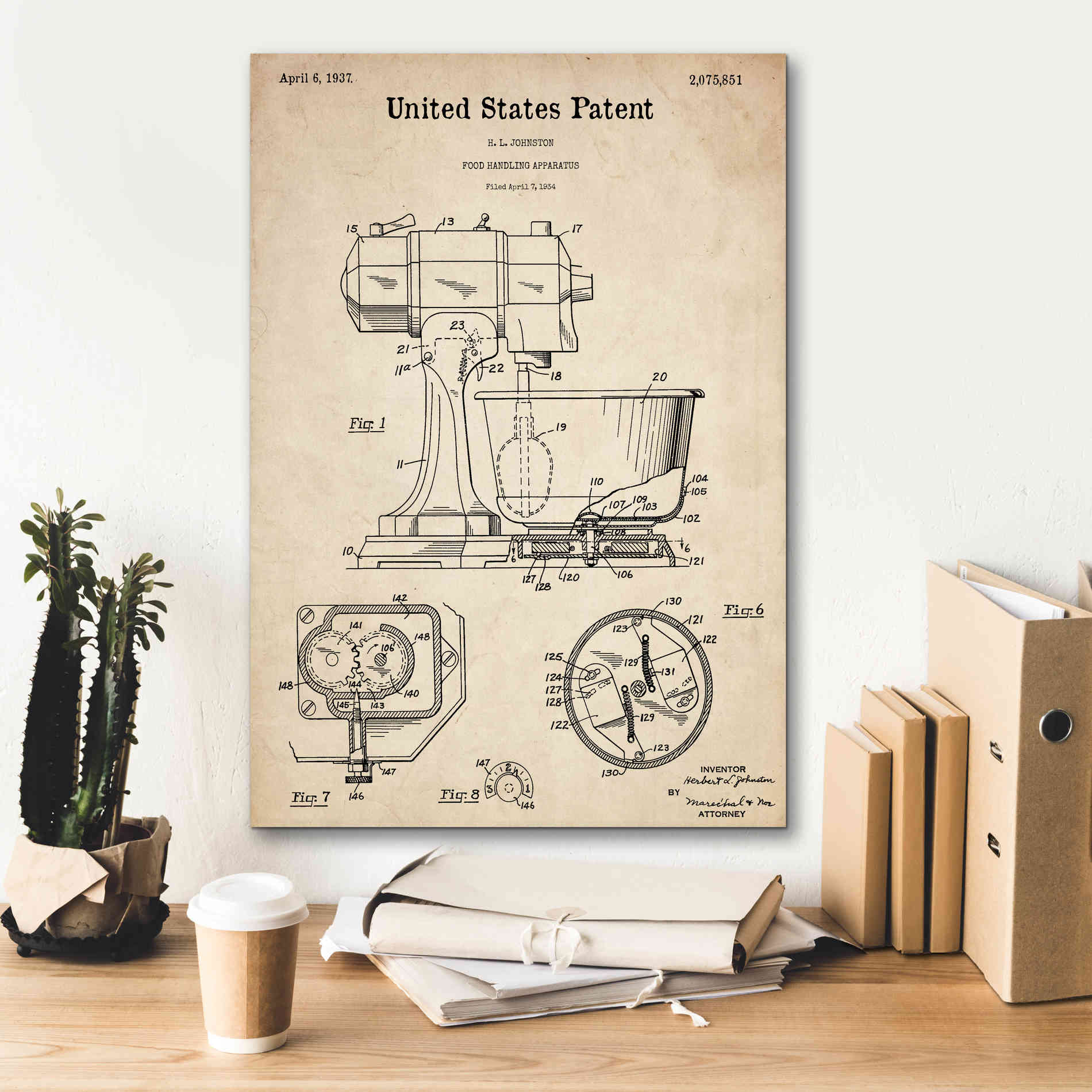 'Kitchen Mixer Blueprint Patent Parchment,' Canvas Wall Art,18 x 26