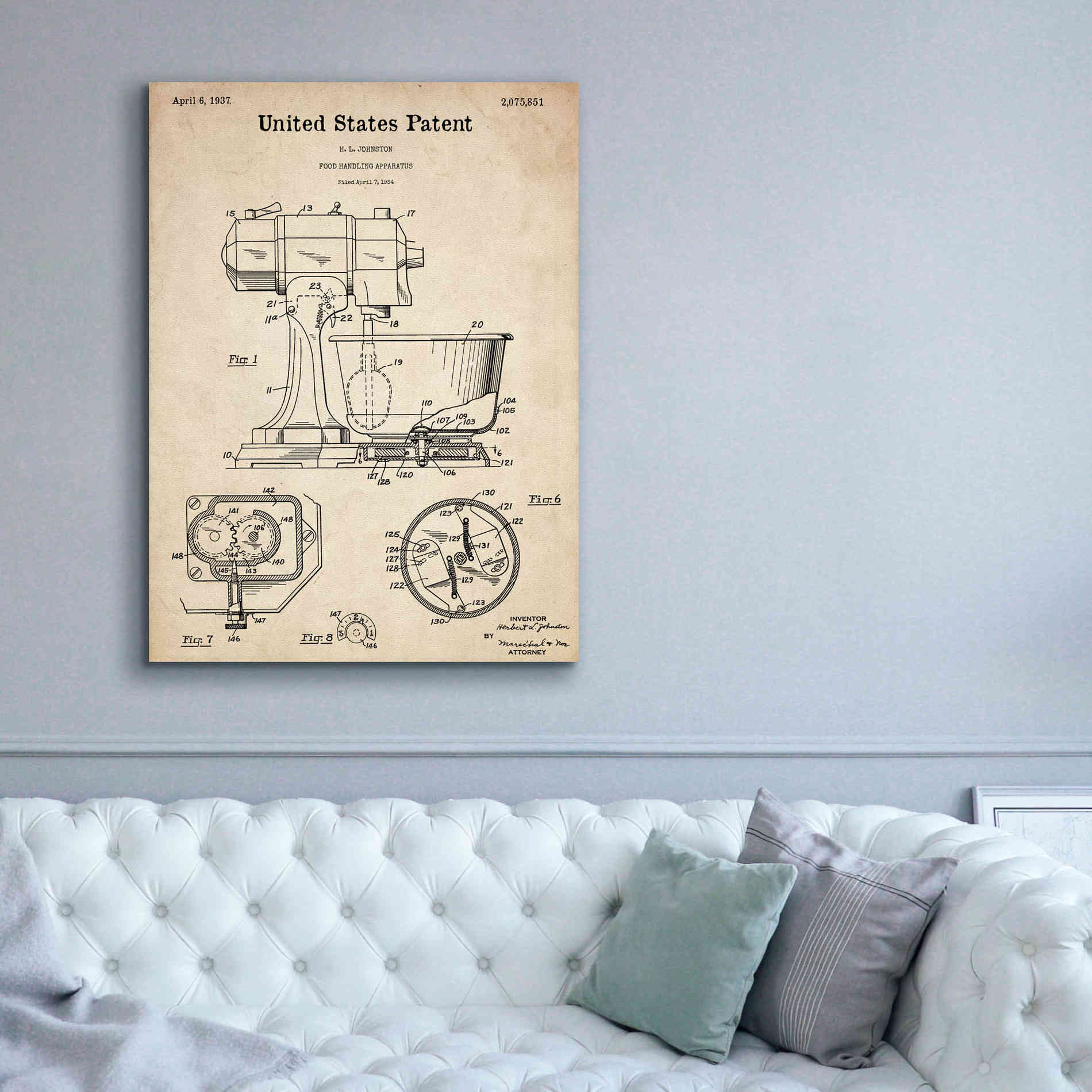 'Kitchen Mixer Blueprint Patent Parchment,' Canvas Wall Art,40 x 54
