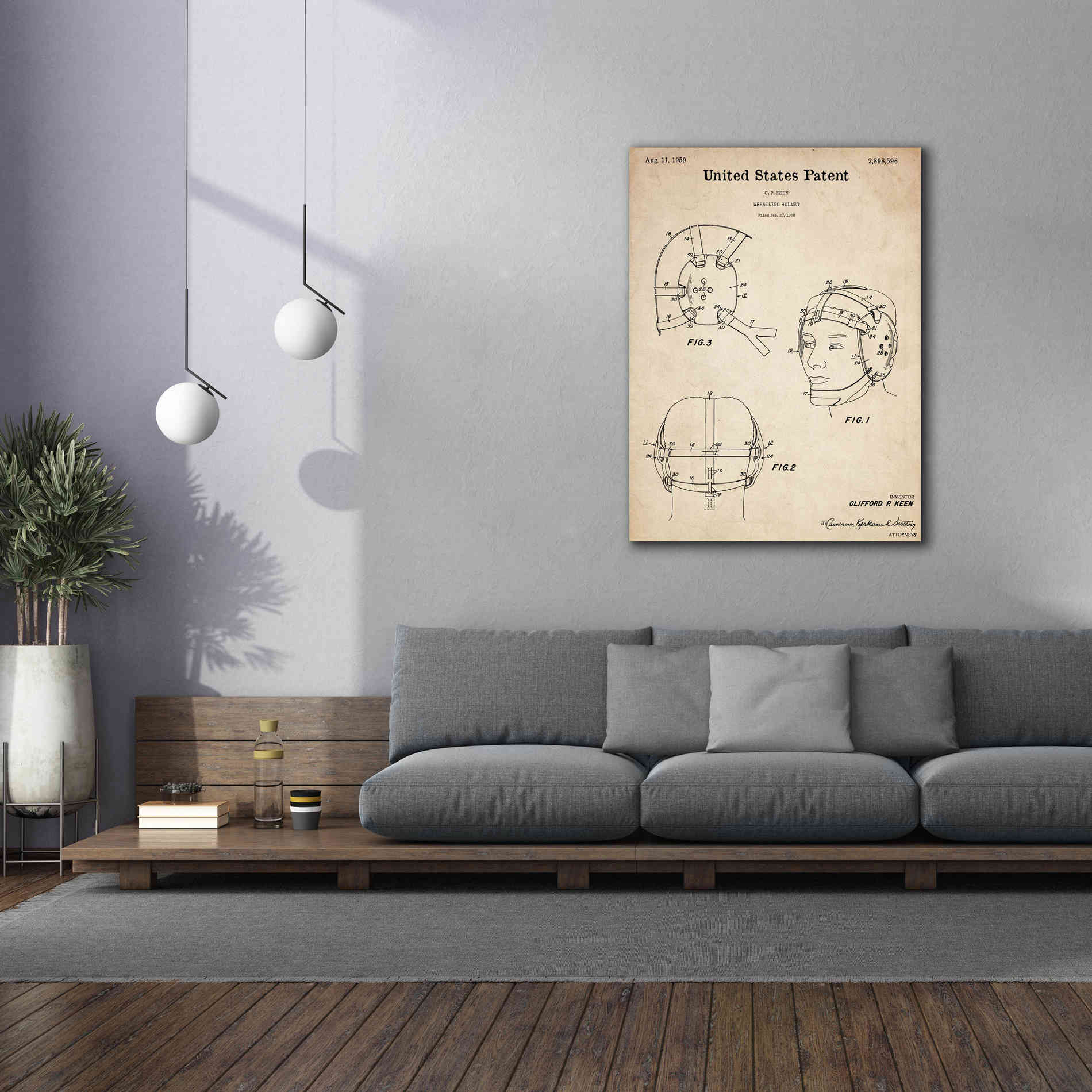 'Wrestling Headgear Blueprint Patent Parchment,' Canvas Wall Art,40 x 54