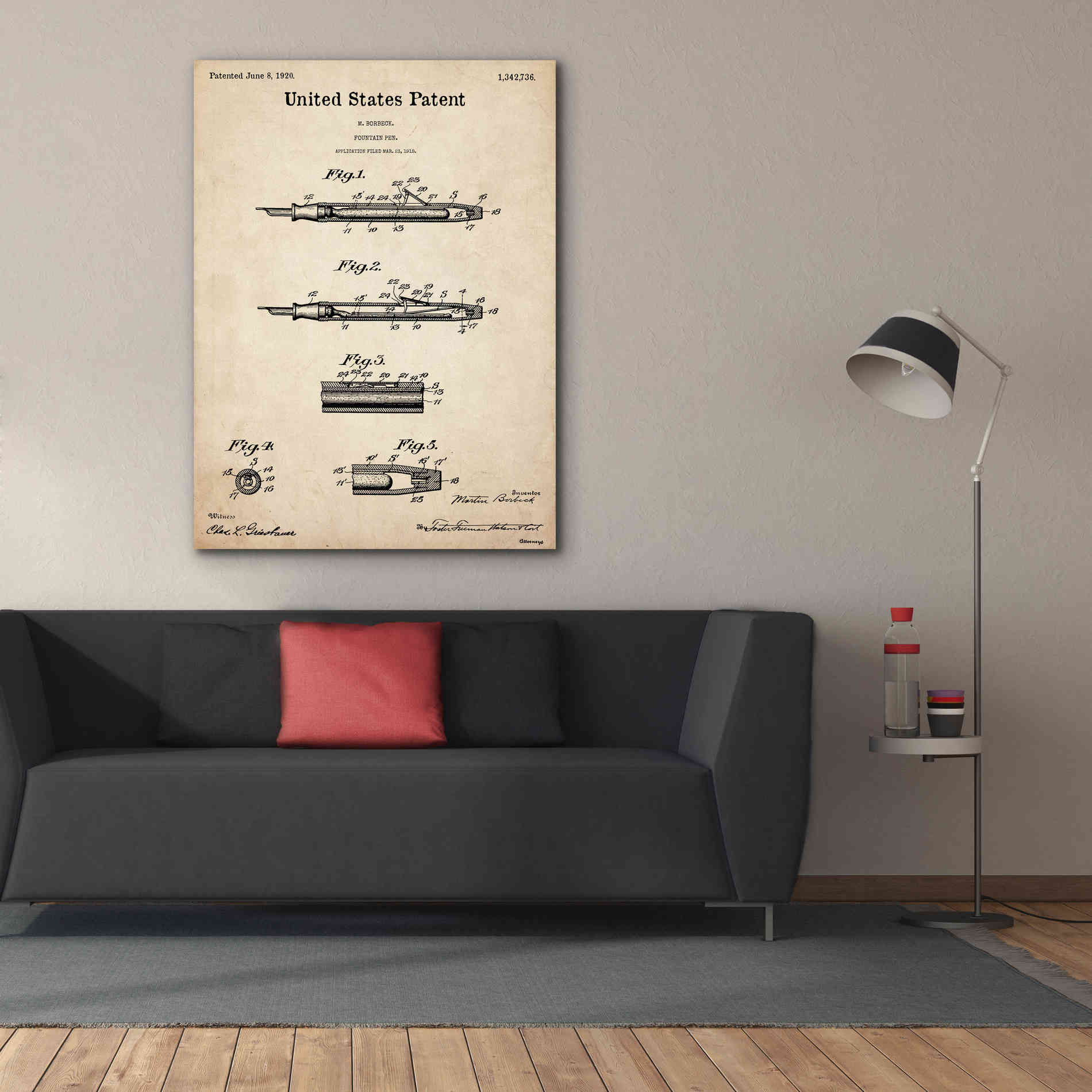 'Fountain Pen Blueprint Patent Parchment,' Canvas Wall Art,40 x 54