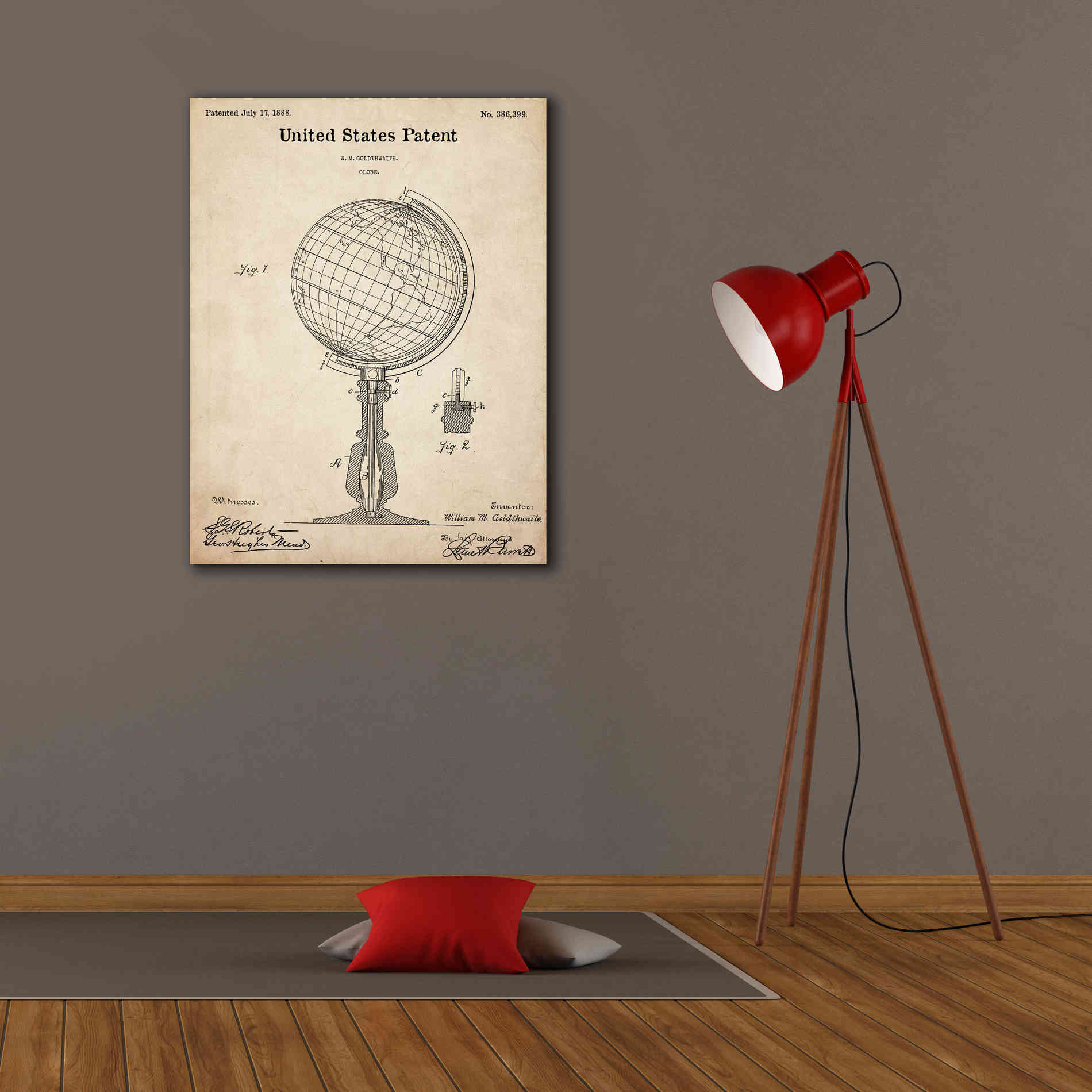 'globe Blueprint Patent Parchment,' Canvas Wall Art,26 x 34