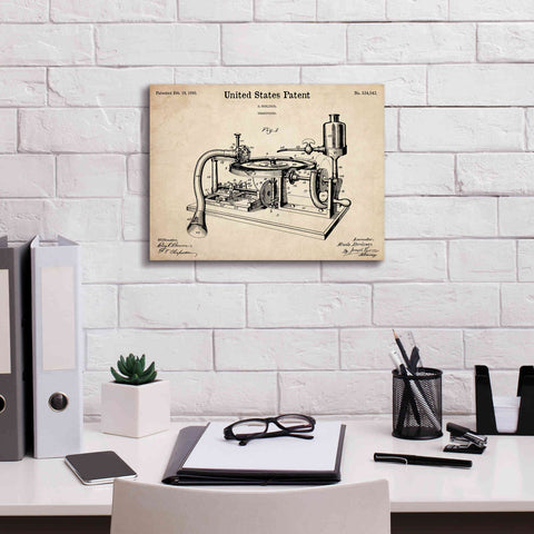 Image of 'Gramophone, 1895 Blueprint Patent Parchment,' Canvas Wall Art,16 x 12